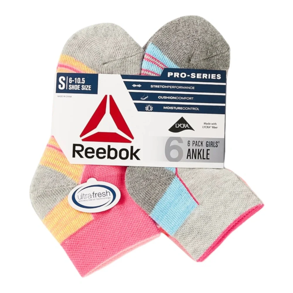Girls Reebok Socks 6pk Sizes Small and Medium Shoe Sizes 6-10.5 and 10.5-4 NEW - Picture 2 of 4
